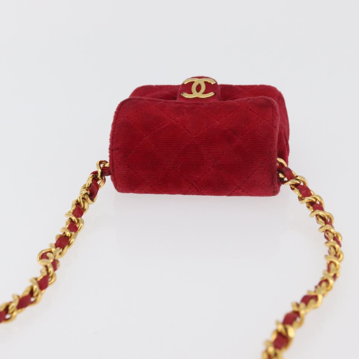CHANEL Matelasse Chain Shoulder Bag Velor Red Gold CC Auth 181928A