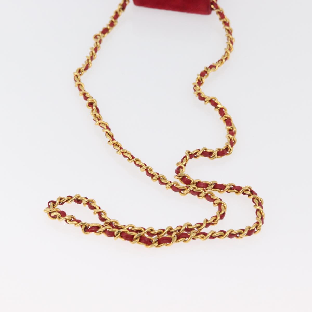 CHANEL Matelasse Chain Shoulder Bag Velor Red Gold CC Auth 181928A