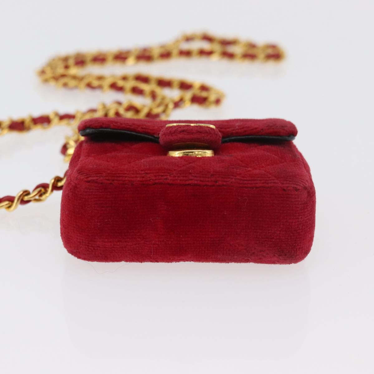 CHANEL Matelasse Chain Shoulder Bag Velor Red Gold CC Auth 181928A