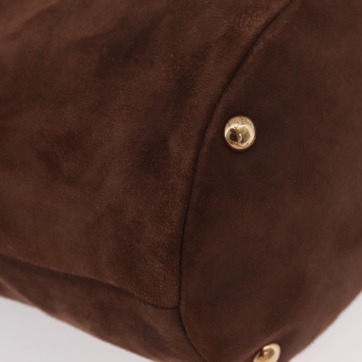 Salvatore Ferragamo Vala Hand Bag Fur Brown Gold Auth 181933A