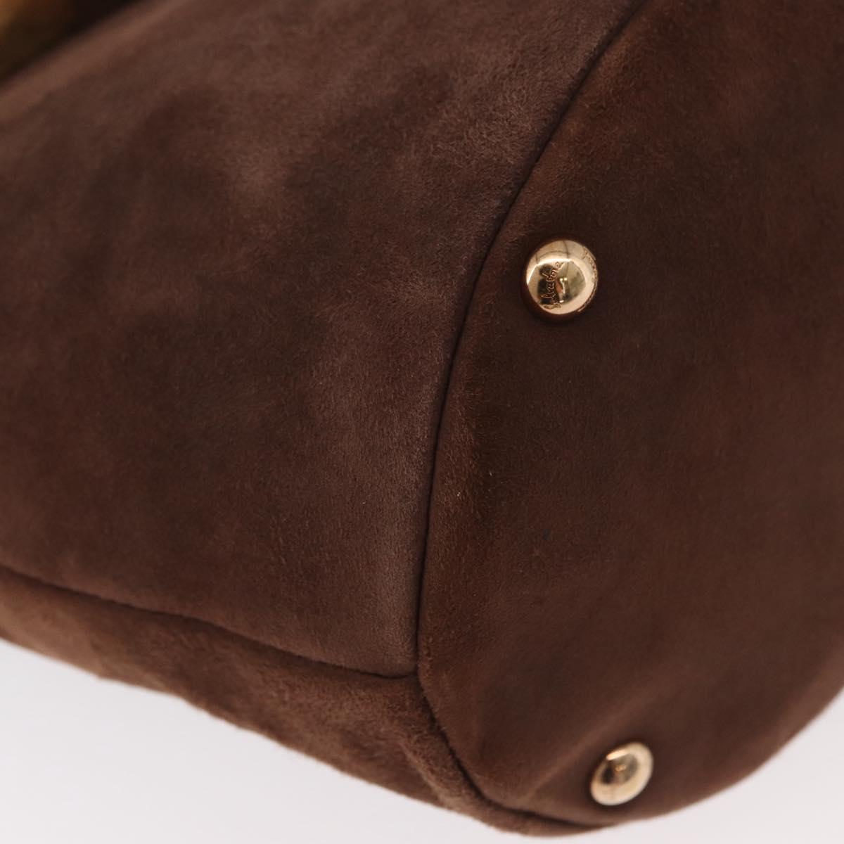 Salvatore Ferragamo Vala Hand Bag Fur Brown Gold Auth 181933A