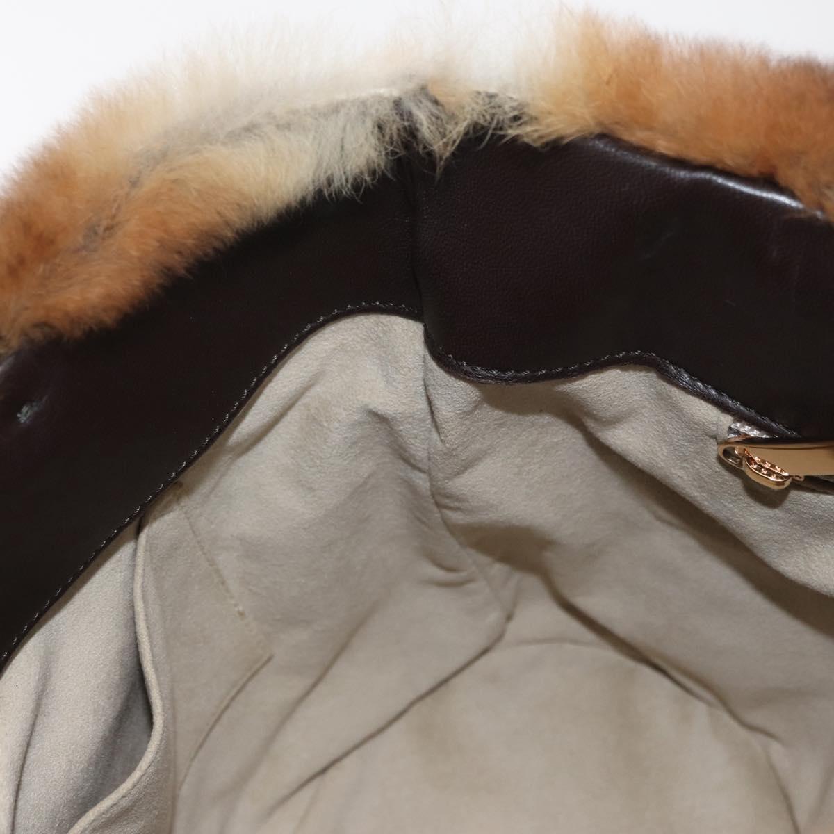 Salvatore Ferragamo Vala Hand Bag Fur Brown Gold Auth 181933A