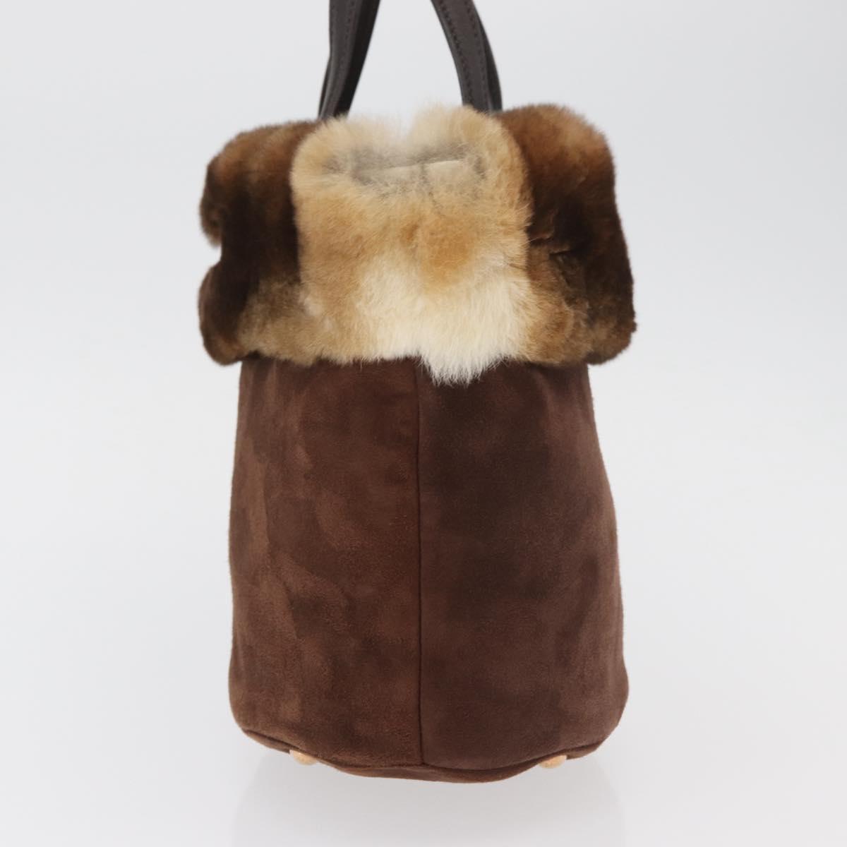 Salvatore Ferragamo Vala Hand Bag Fur Brown Gold Auth 181933A