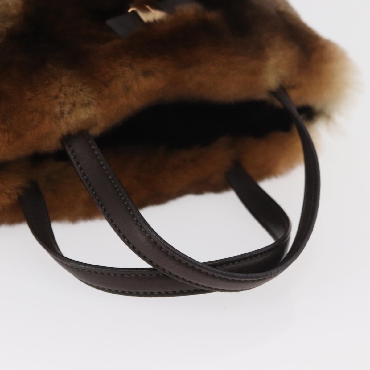Salvatore Ferragamo Vala Hand Bag Fur Brown Gold Auth 181933A