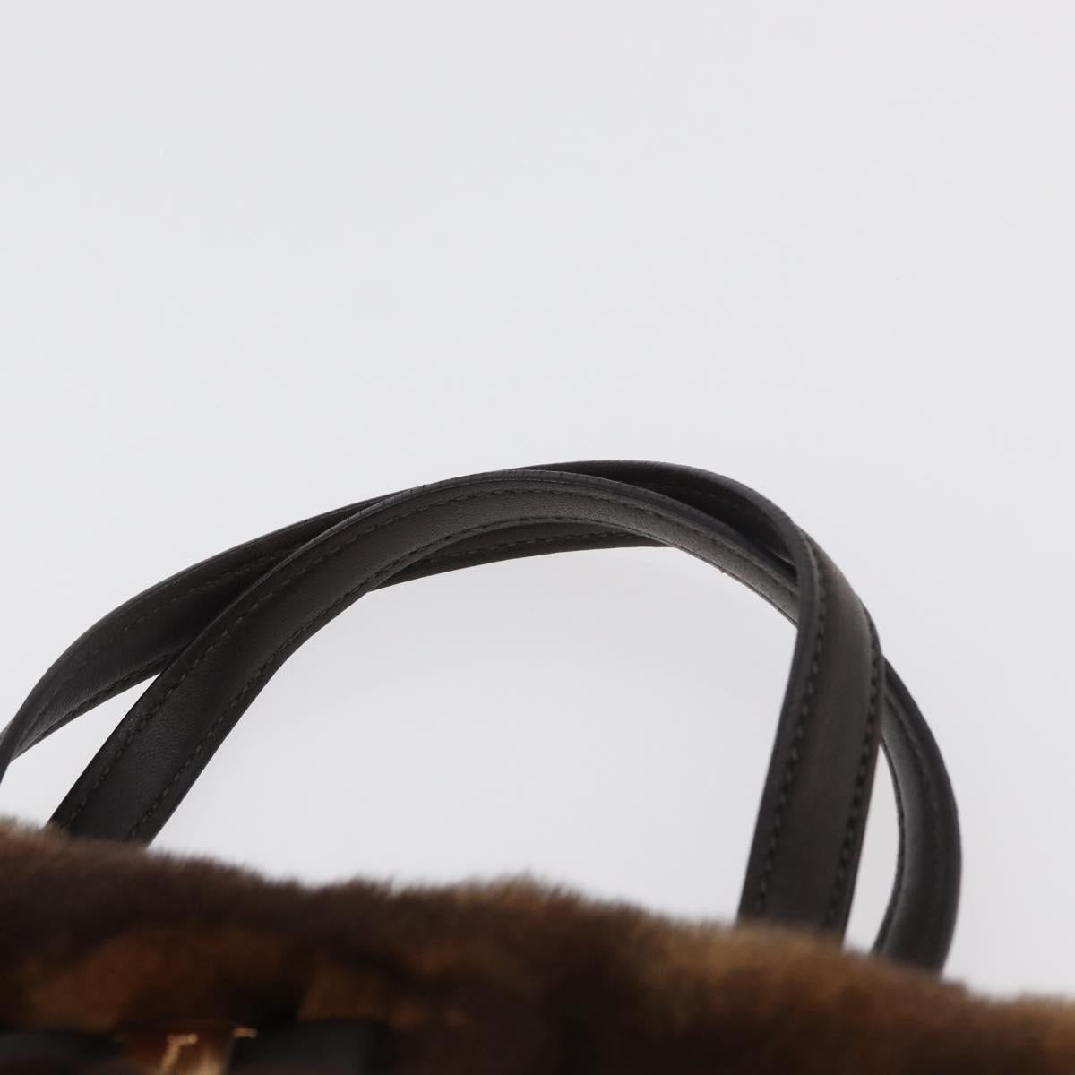 Salvatore Ferragamo Vala Hand Bag Fur Brown Gold Auth 181933A