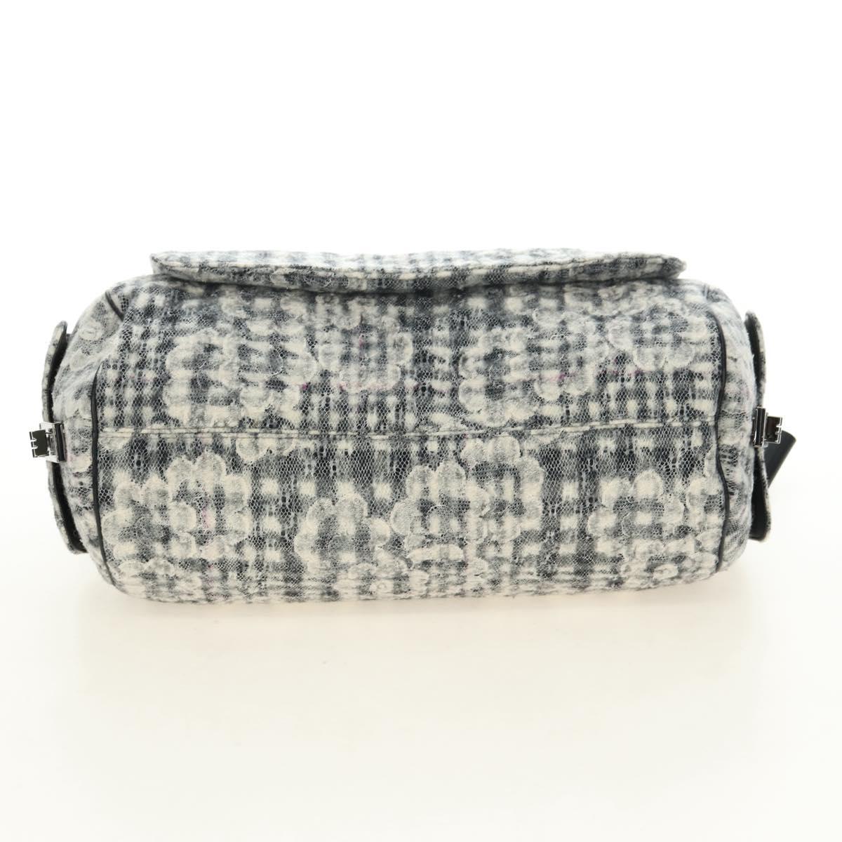 CHANEL Camelia 2.55 Chain Shoulder Bag Wool Tweed White Black CC Auth 181935SM