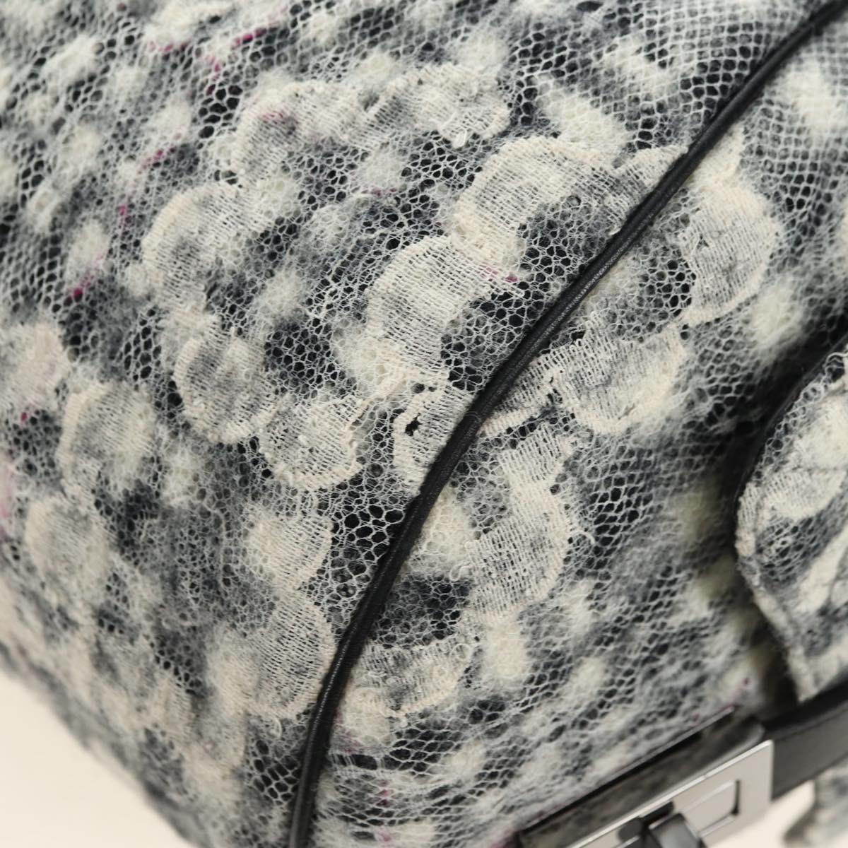 CHANEL Camelia 2.55 Chain Shoulder Bag Wool Tweed White Black CC Auth 181935SM