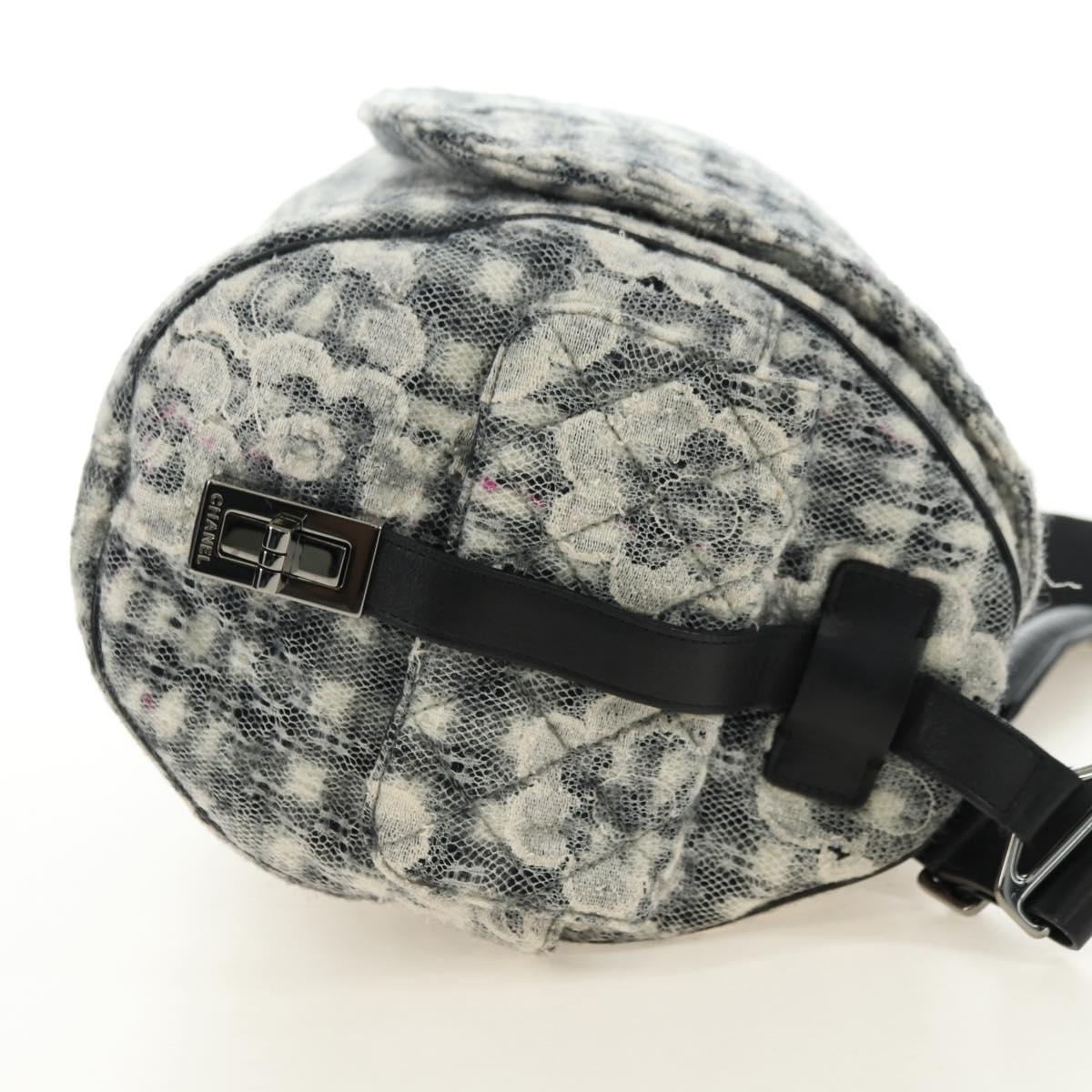 CHANEL Camelia 2.55 Chain Shoulder Bag Wool Tweed White Black CC Auth 181935SM