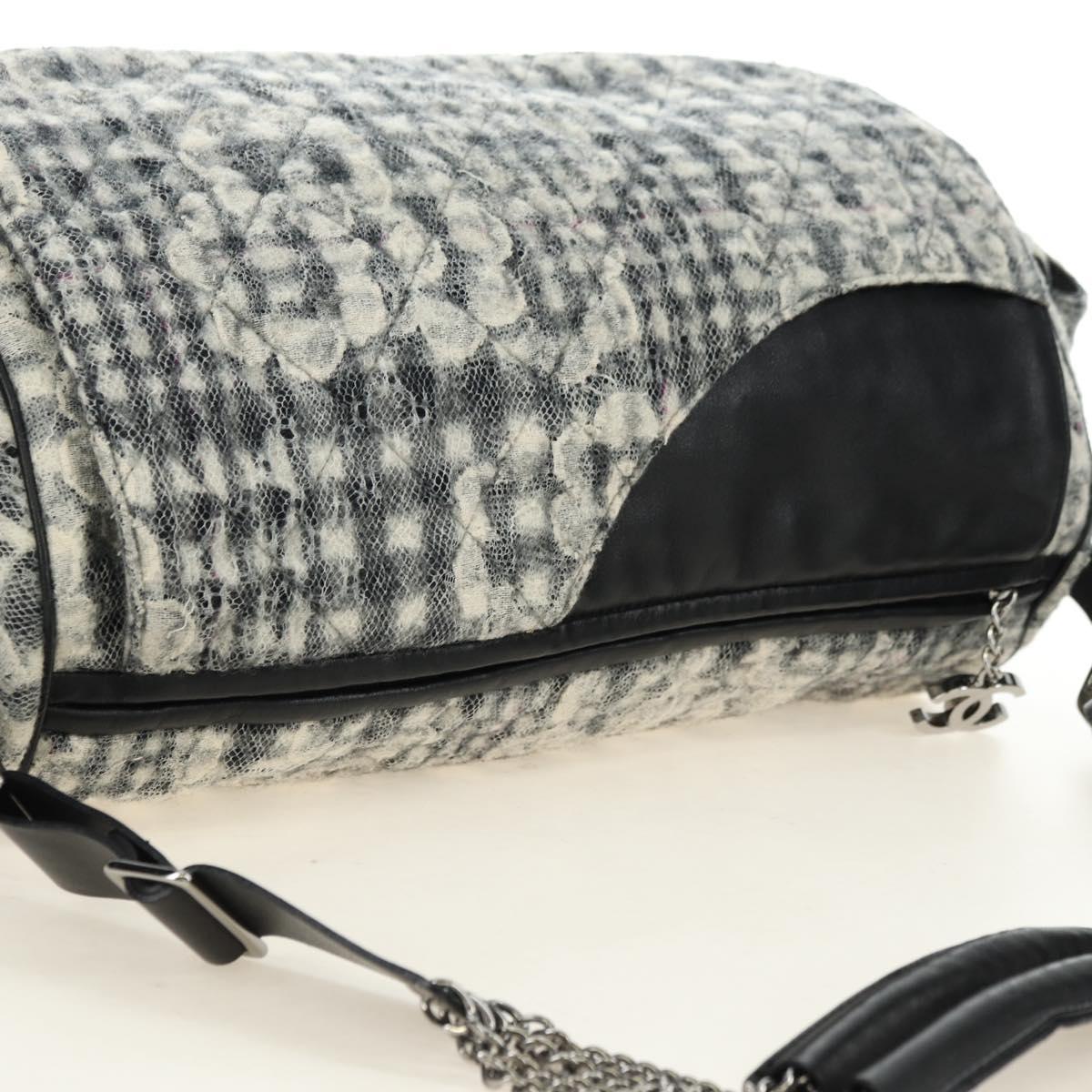 CHANEL Camelia 2.55 Chain Shoulder Bag Wool Tweed White Black CC Auth 181935SM