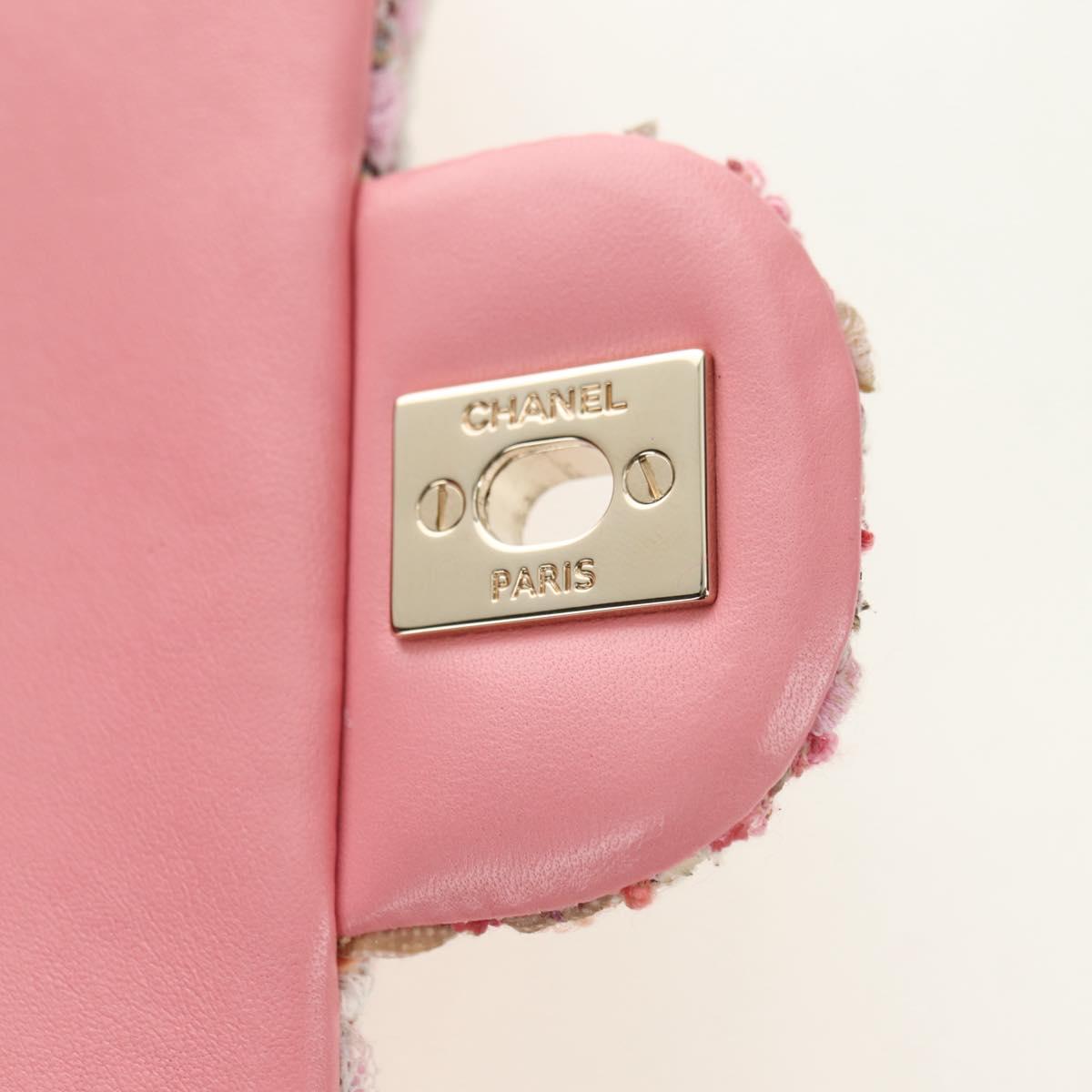 CHANEL Matelasse Chain Shoulder Bag Wool Tweed Pink Gold CC Auth 181936SAM