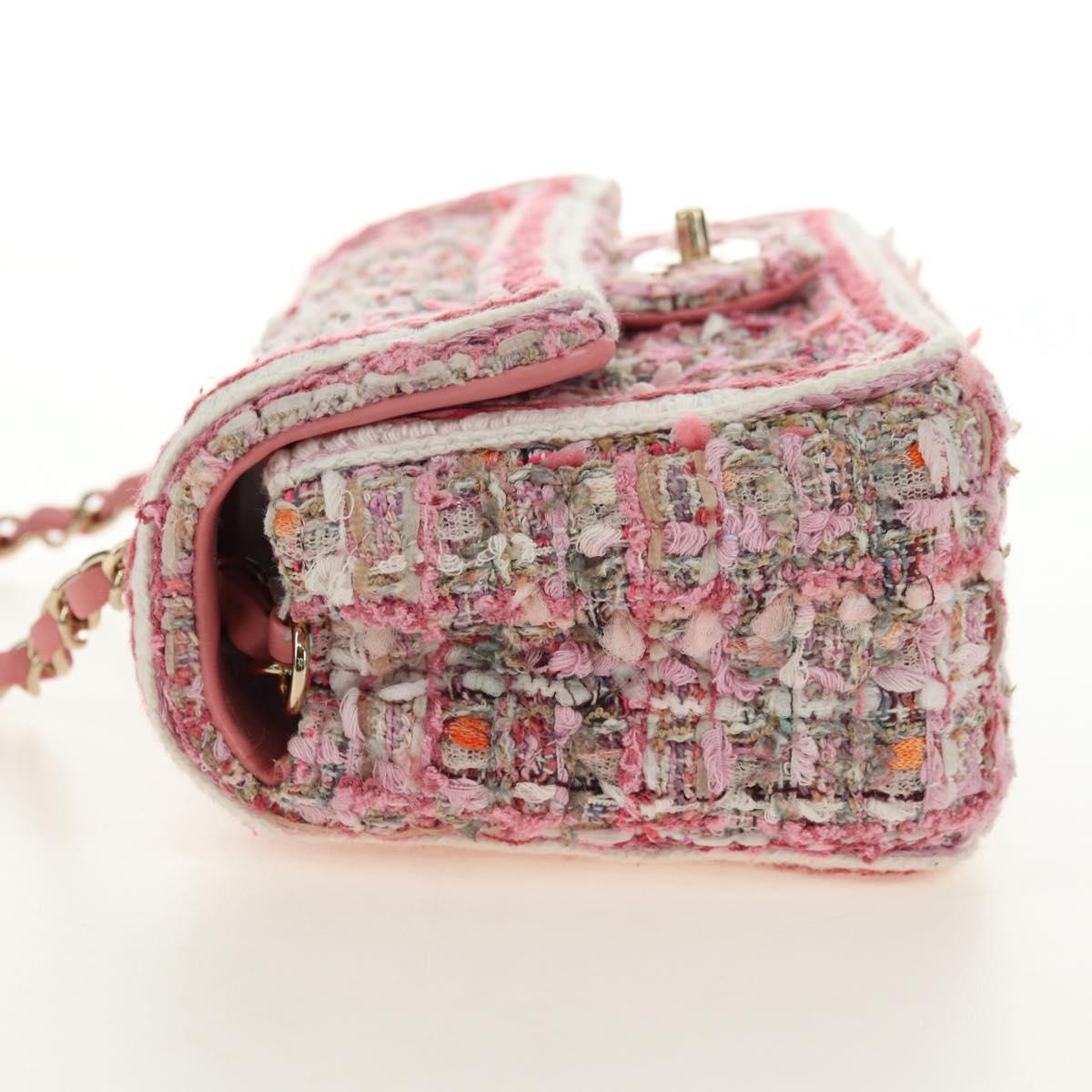 CHANEL Matelasse Chain Shoulder Bag Wool Tweed Pink Gold CC Auth 181936SAM