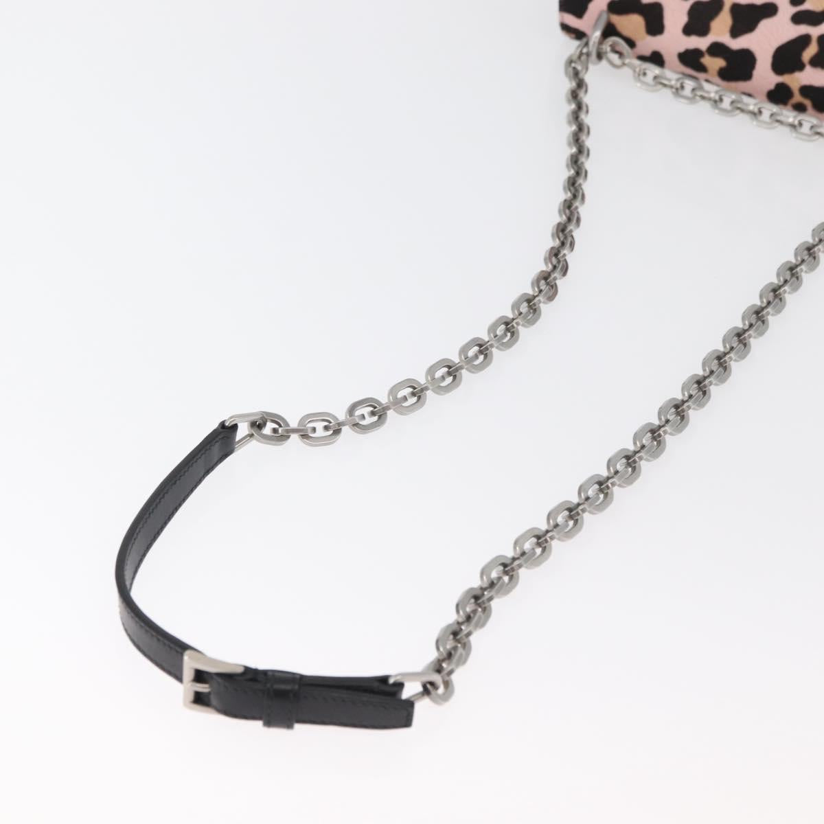 PRADA Chain Shoulder Bag Unborn Calf Skin Pink Silver Auth 181937A