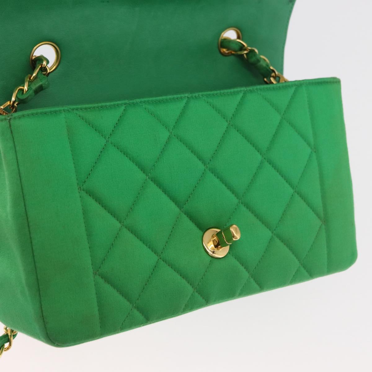 CHANEL Diana 23 Matelasse Chain Shoulder Bag Satin Green Gold CC Auth 181942SM