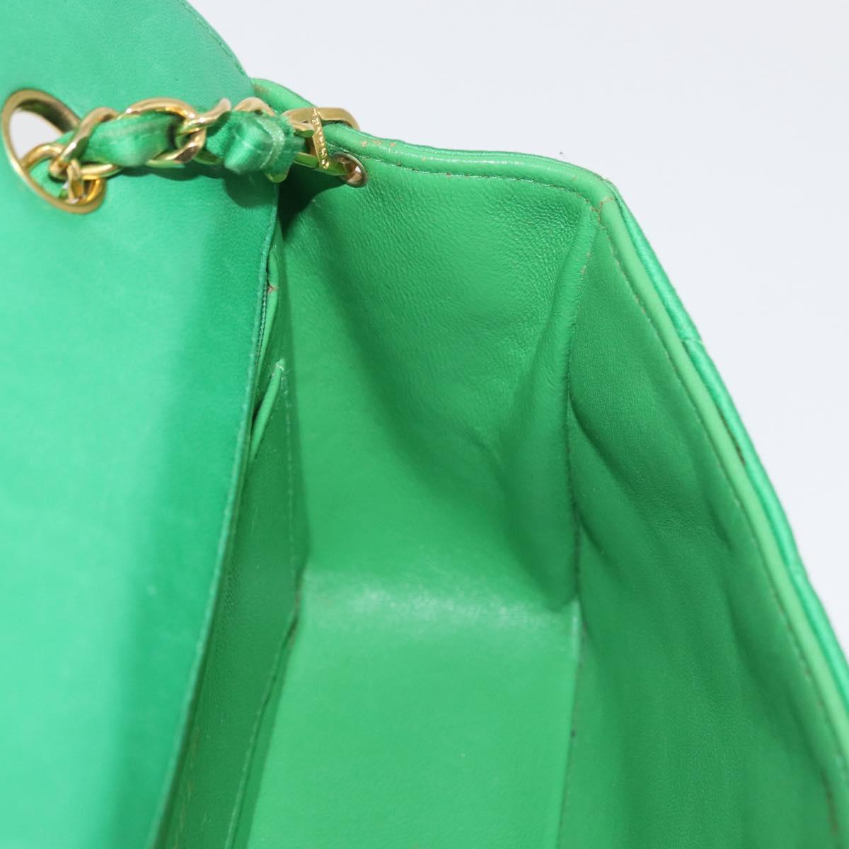 CHANEL Diana 23 Matelasse Chain Shoulder Bag Satin Green Gold CC Auth 181942SM