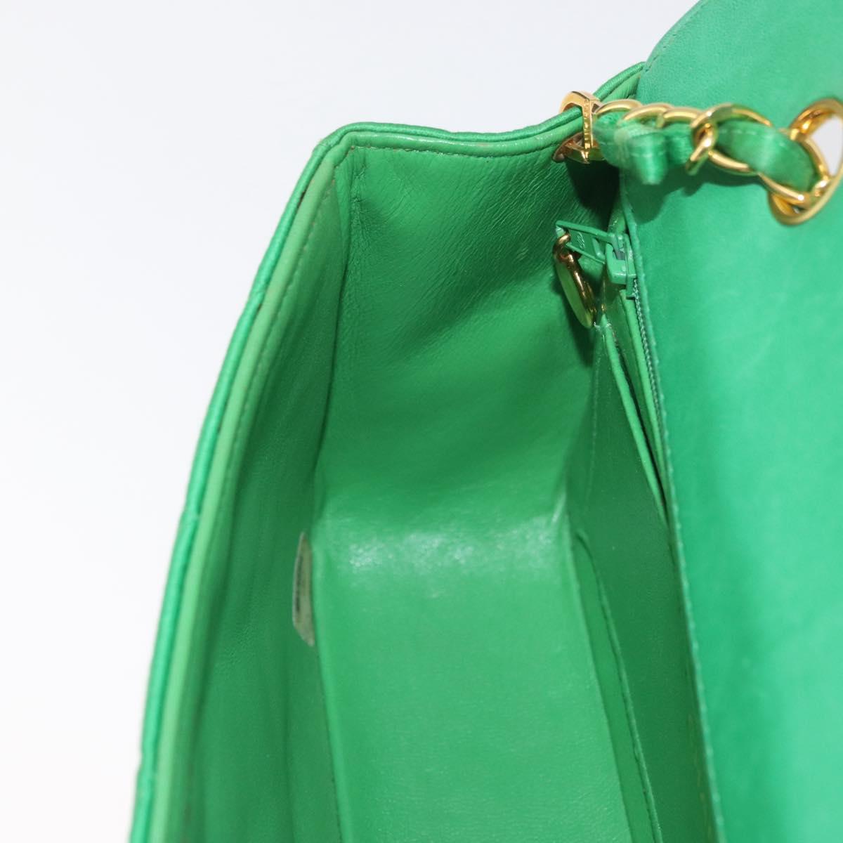 CHANEL Diana 23 Matelasse Chain Shoulder Bag Satin Green Gold CC Auth 181942SM