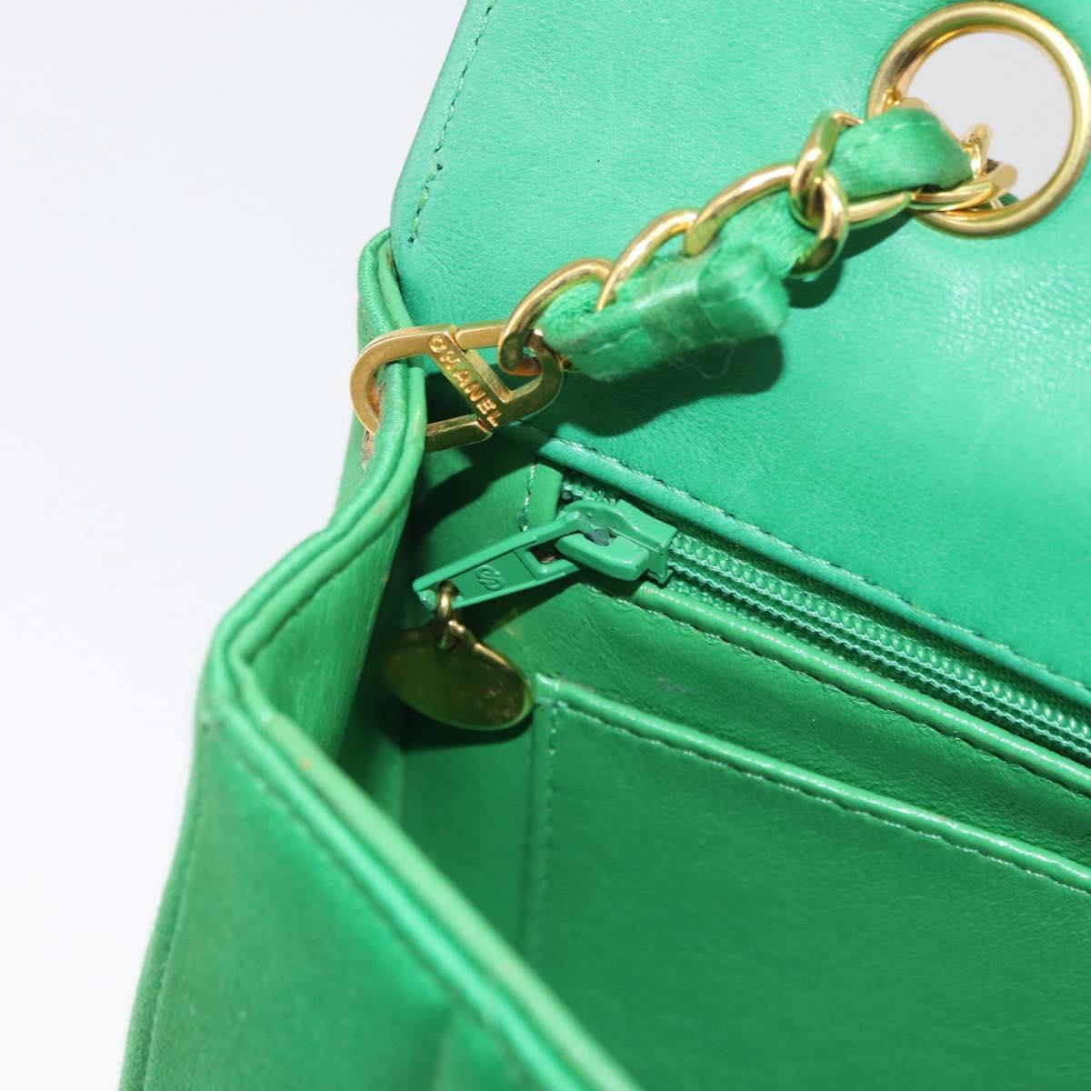CHANEL Diana 23 Matelasse Chain Shoulder Bag Satin Green Gold CC Auth 181942SM