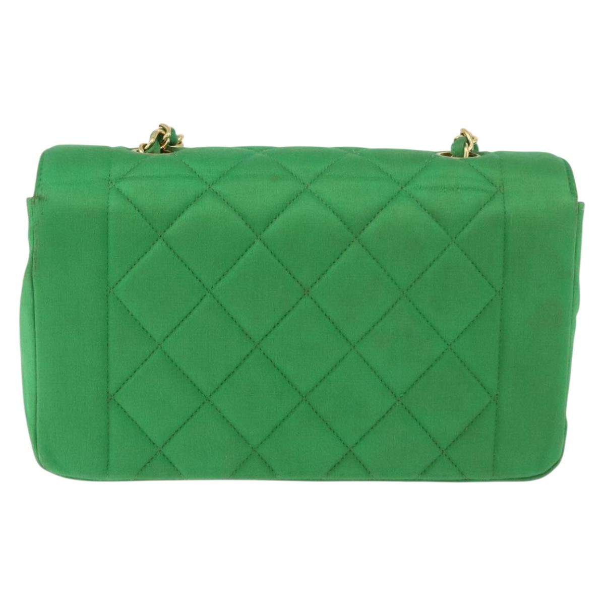 CHANEL Diana 23 Matelasse Chain Shoulder Bag Satin Green Gold CC Auth 181942SM