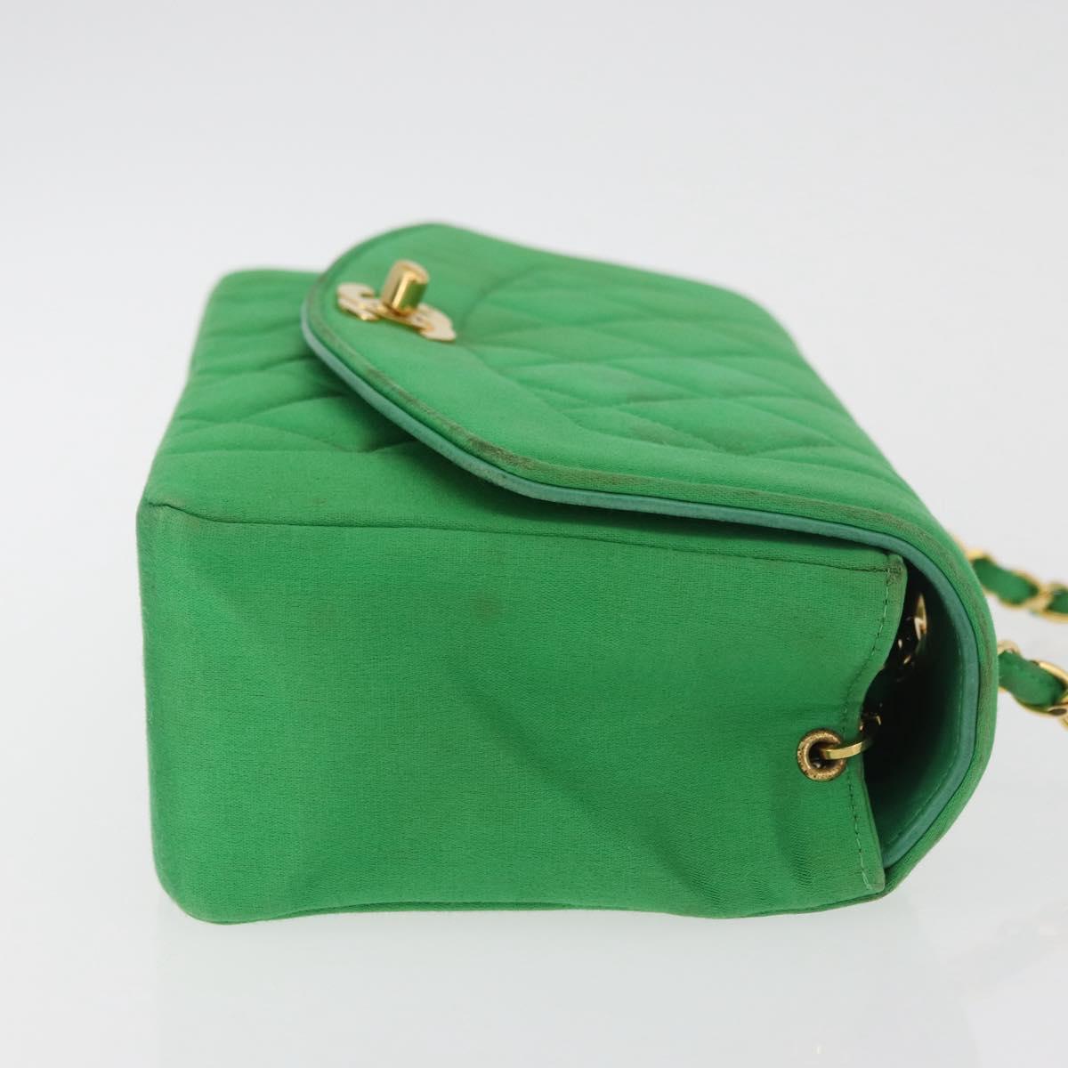 CHANEL Diana 23 Matelasse Chain Shoulder Bag Satin Green Gold CC Auth 181942SM