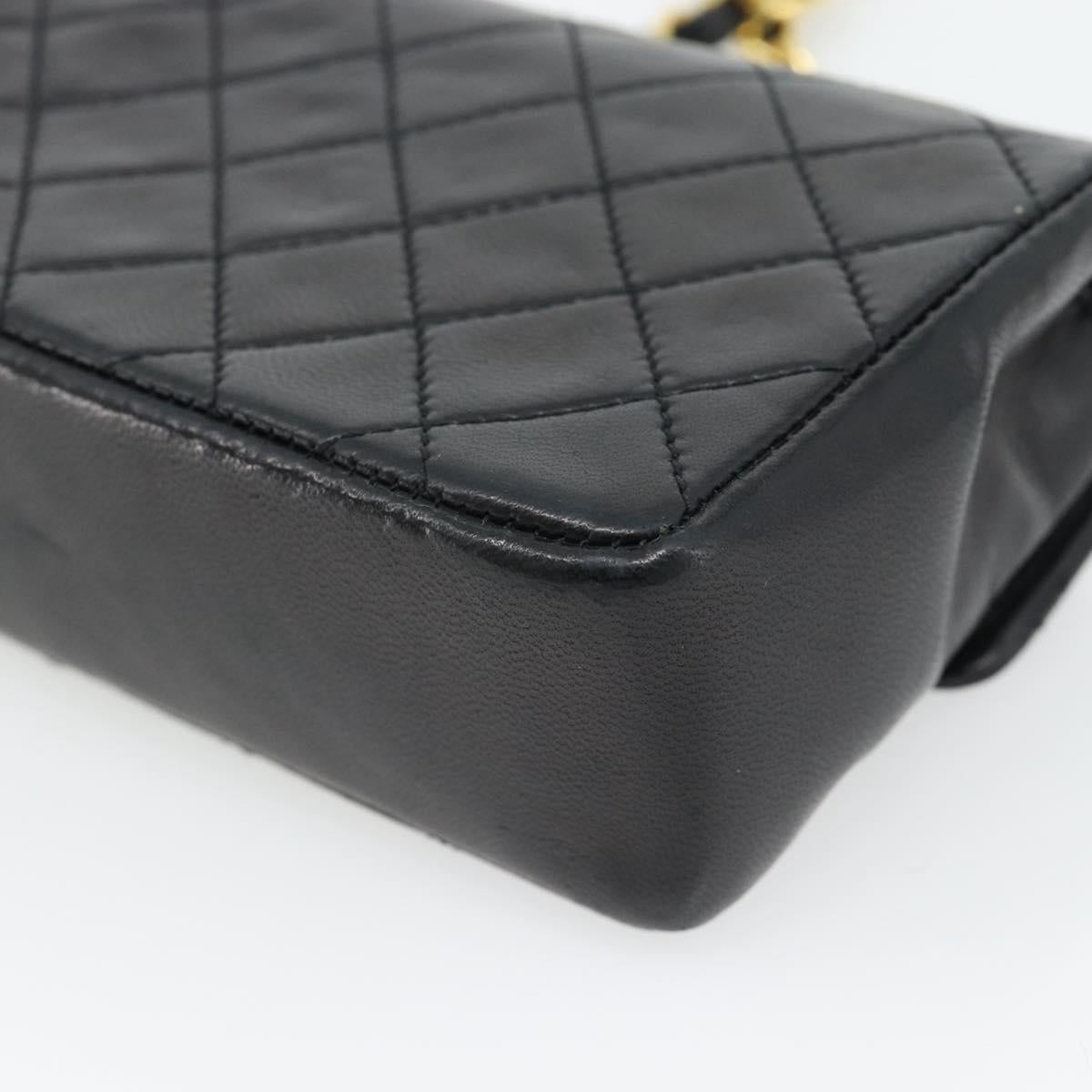 CHANEL Matelasse Chain Shoulder Bag Lamb Skin Black Gold CC Auth 181948V