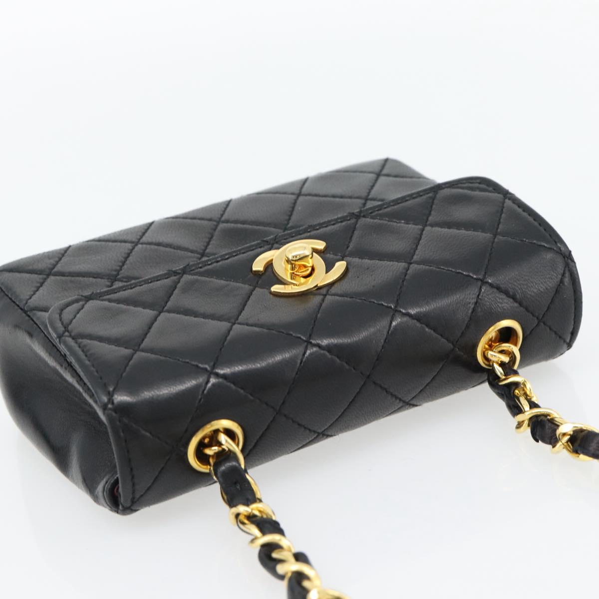 CHANEL Matelasse Chain Shoulder Bag Lamb Skin Black Gold CC Auth 181948V