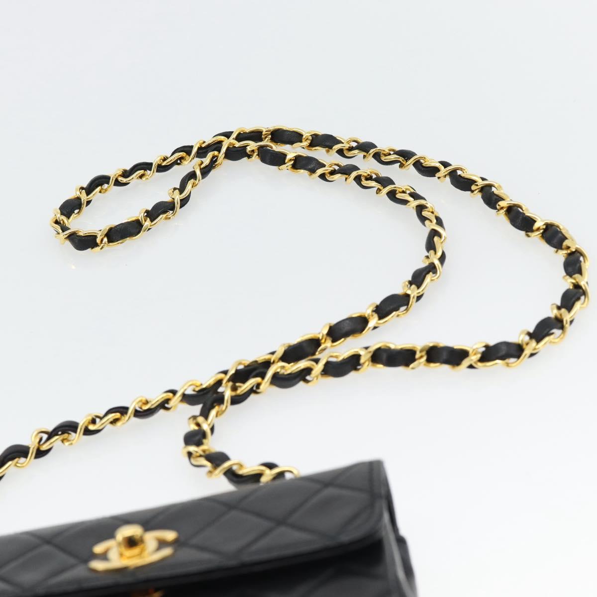 CHANEL Matelasse Chain Shoulder Bag Lamb Skin Black Gold CC Auth 181948V