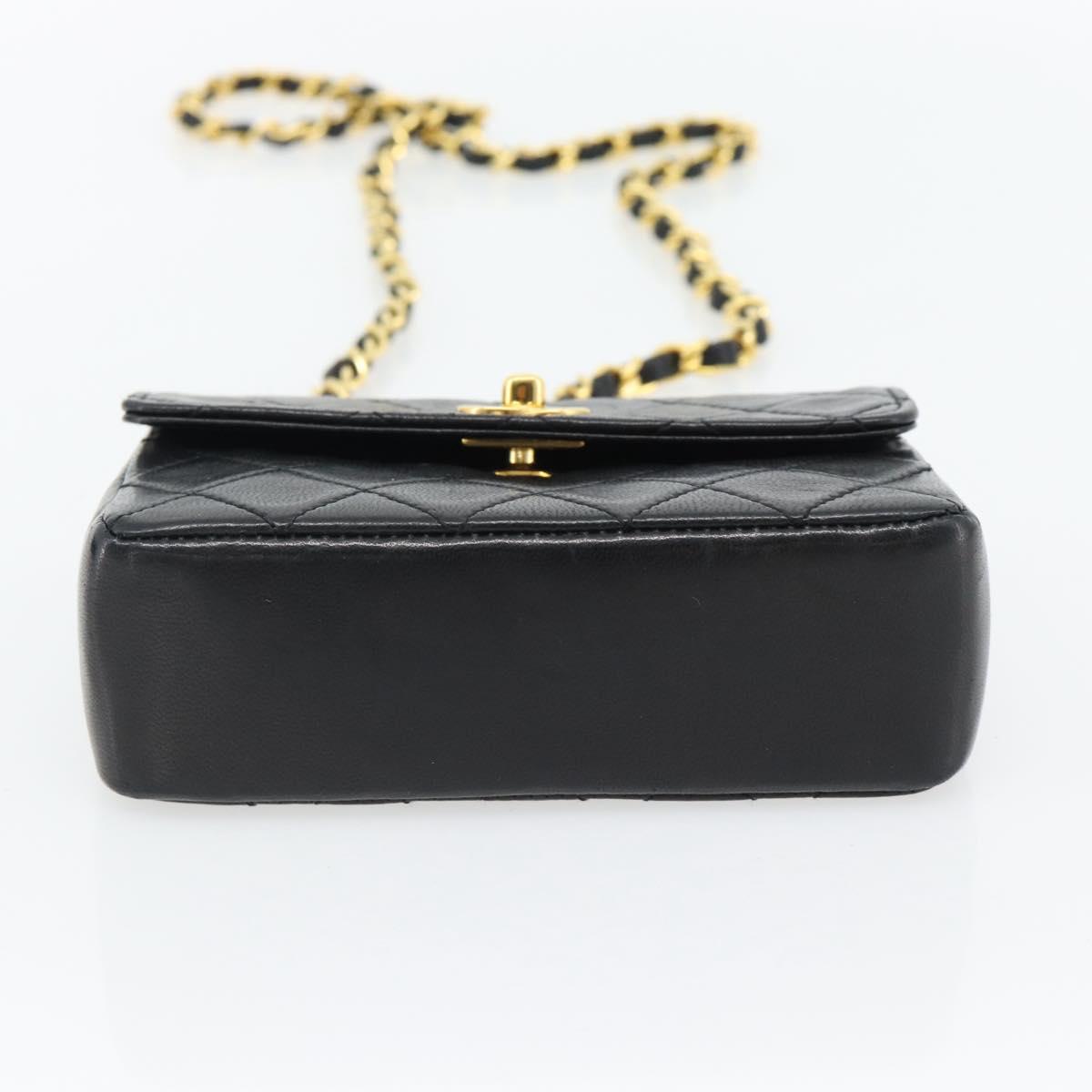 CHANEL Matelasse Chain Shoulder Bag Lamb Skin Black Gold CC Auth 181948V