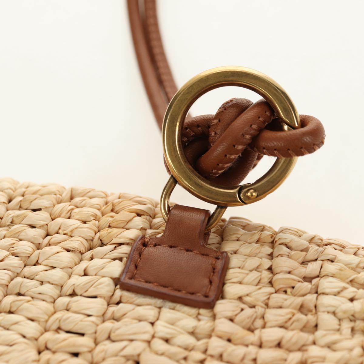 SAINT LAURENT Chain Shoulder Bag Raffia Beige Gold Auth 181954M