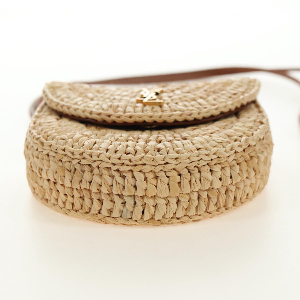 SAINT LAURENT Chain Shoulder Bag Raffia Beige Gold Auth 181954M