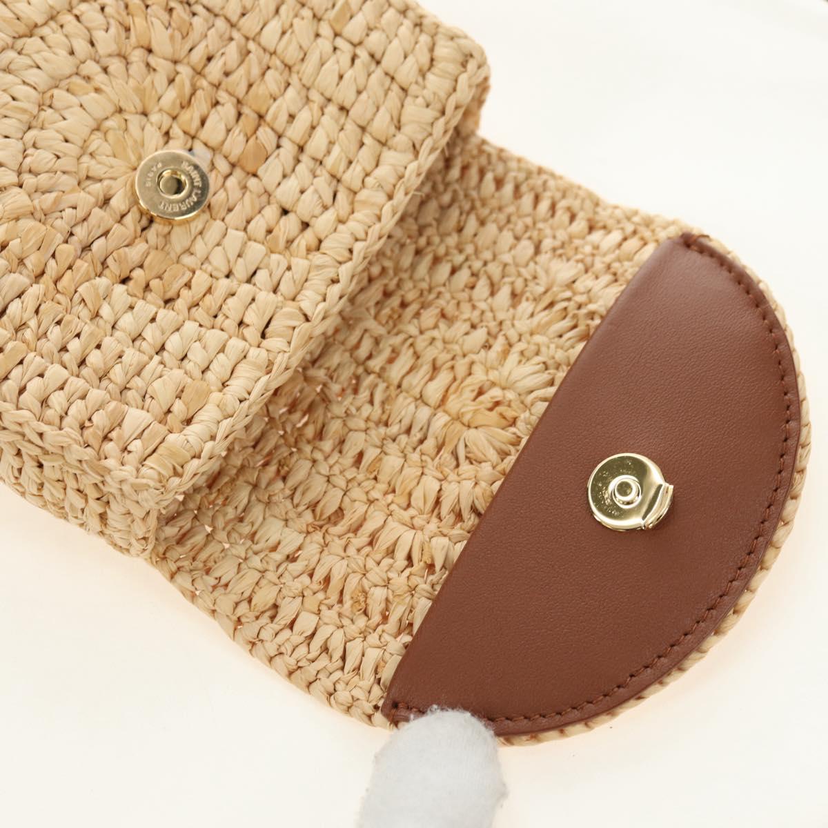 SAINT LAURENT Chain Shoulder Bag Raffia Beige Gold Auth 181954M