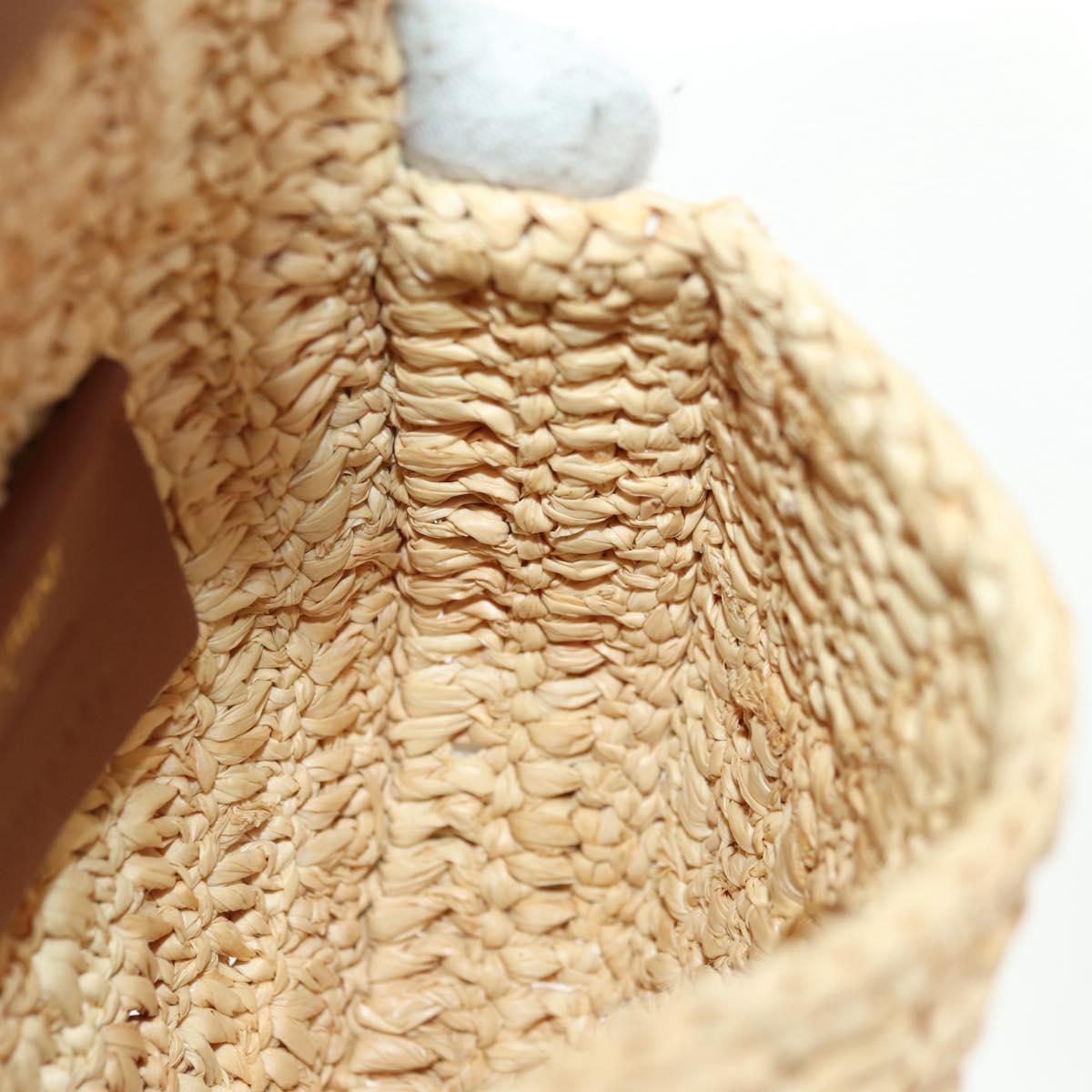 SAINT LAURENT Chain Shoulder Bag Raffia Beige Gold Auth 181954M