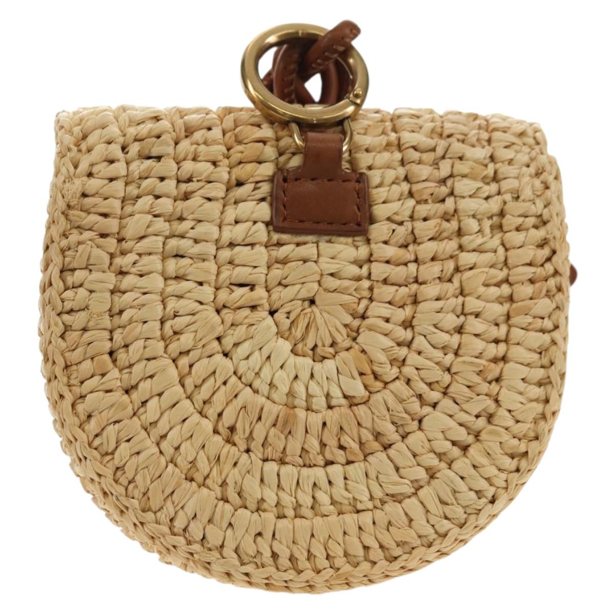 SAINT LAURENT Chain Shoulder Bag Raffia Beige Gold Auth 181954M