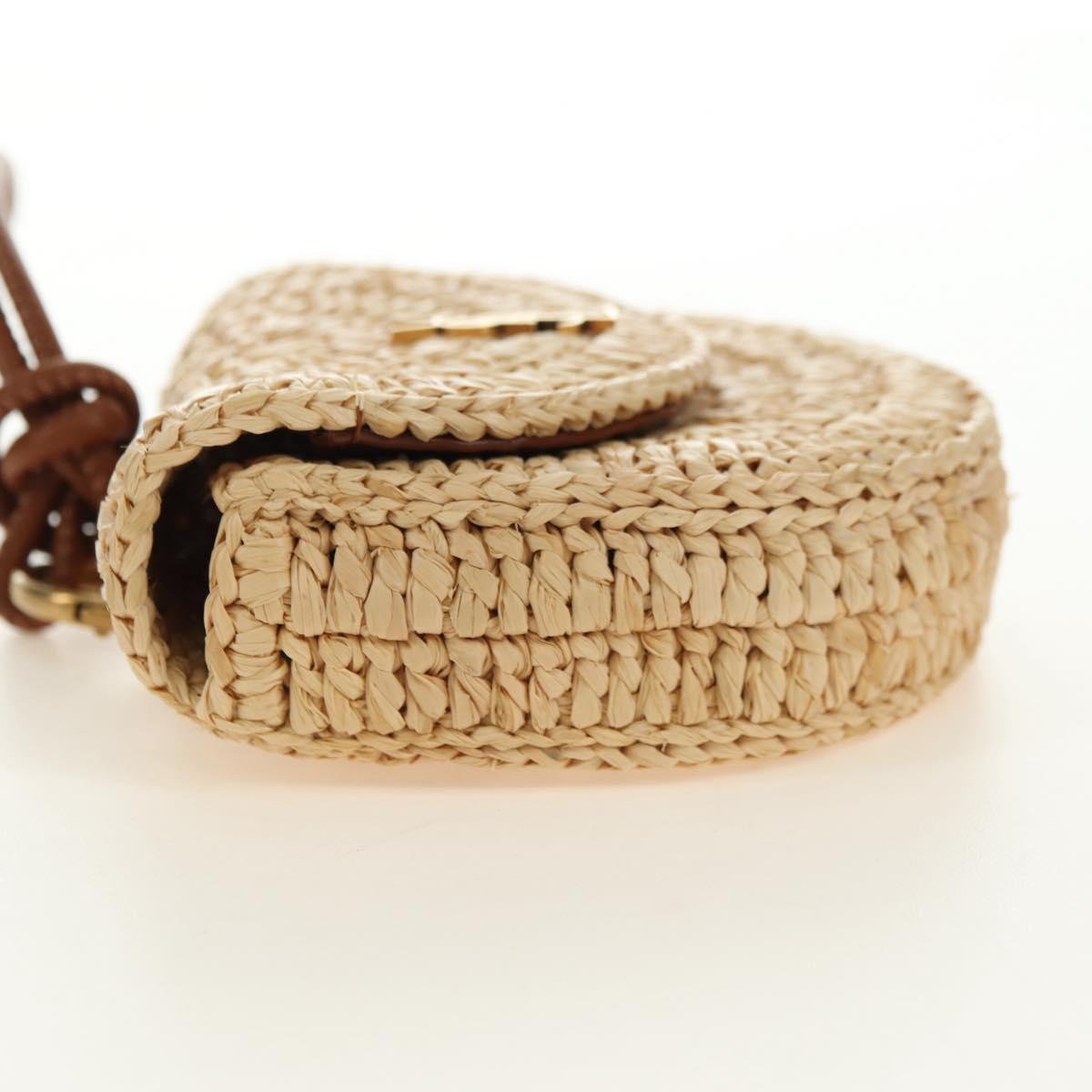 SAINT LAURENT Chain Shoulder Bag Raffia Beige Gold Auth 181954M
