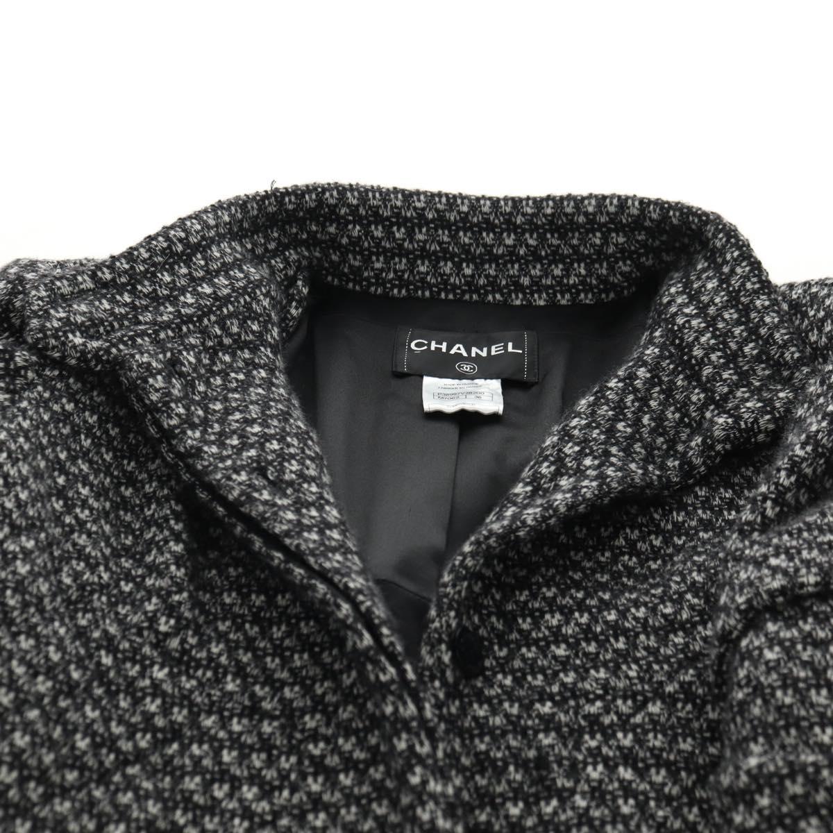 CHANEL Coat Wool Black CC Auth 181967V