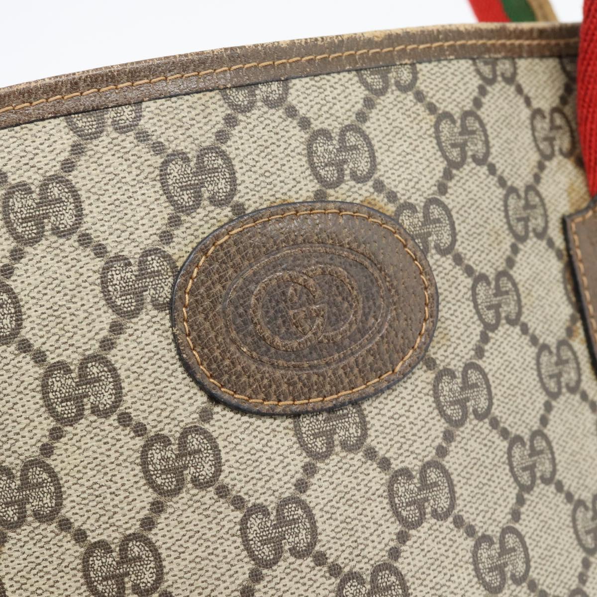 GUCCI GG Supreme Web Sherry Line Tote Bag PVC Beige 41 004 4465 Auth 181984