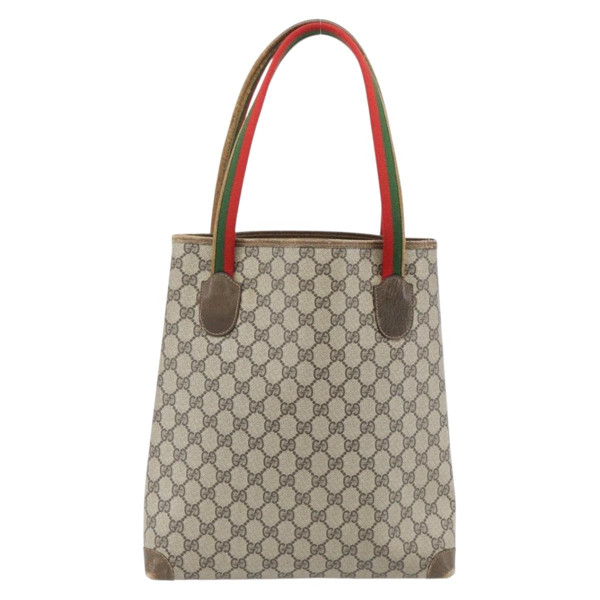 GUCCI GG Supreme Web Sherry Line Tote Bag PVC Beige 41 004 4465 Auth 181984