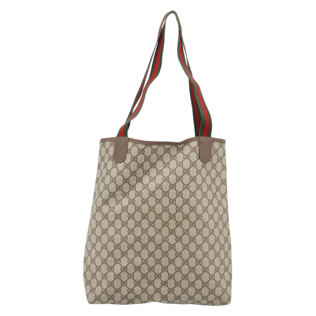 GUCCI GG Supreme Web Sherry Line Tote Bag PVC Beige Gold 40 02 003 Auth 181985A