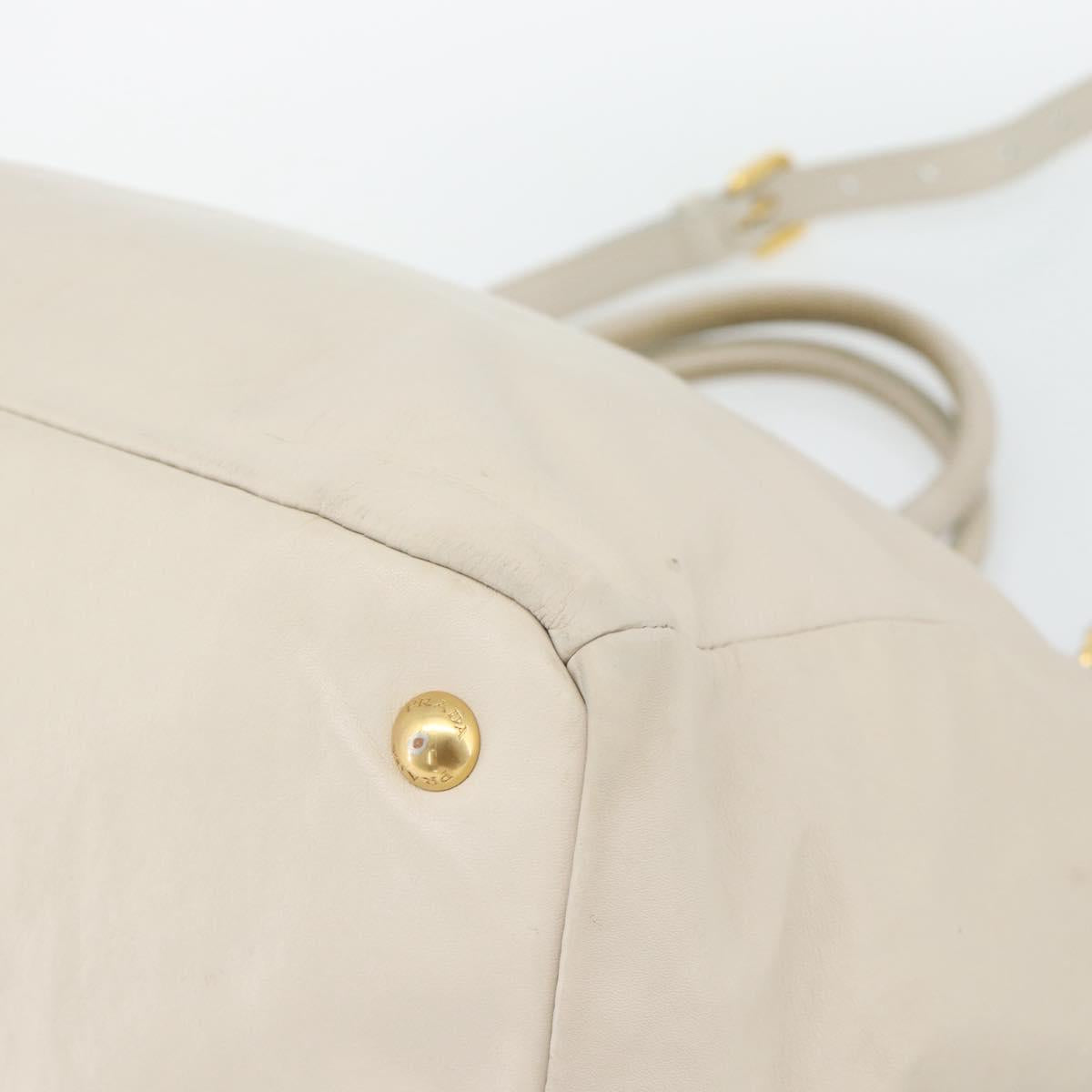 PRADA Hand Bag Leather 2way Ivory Gold Auth 182009