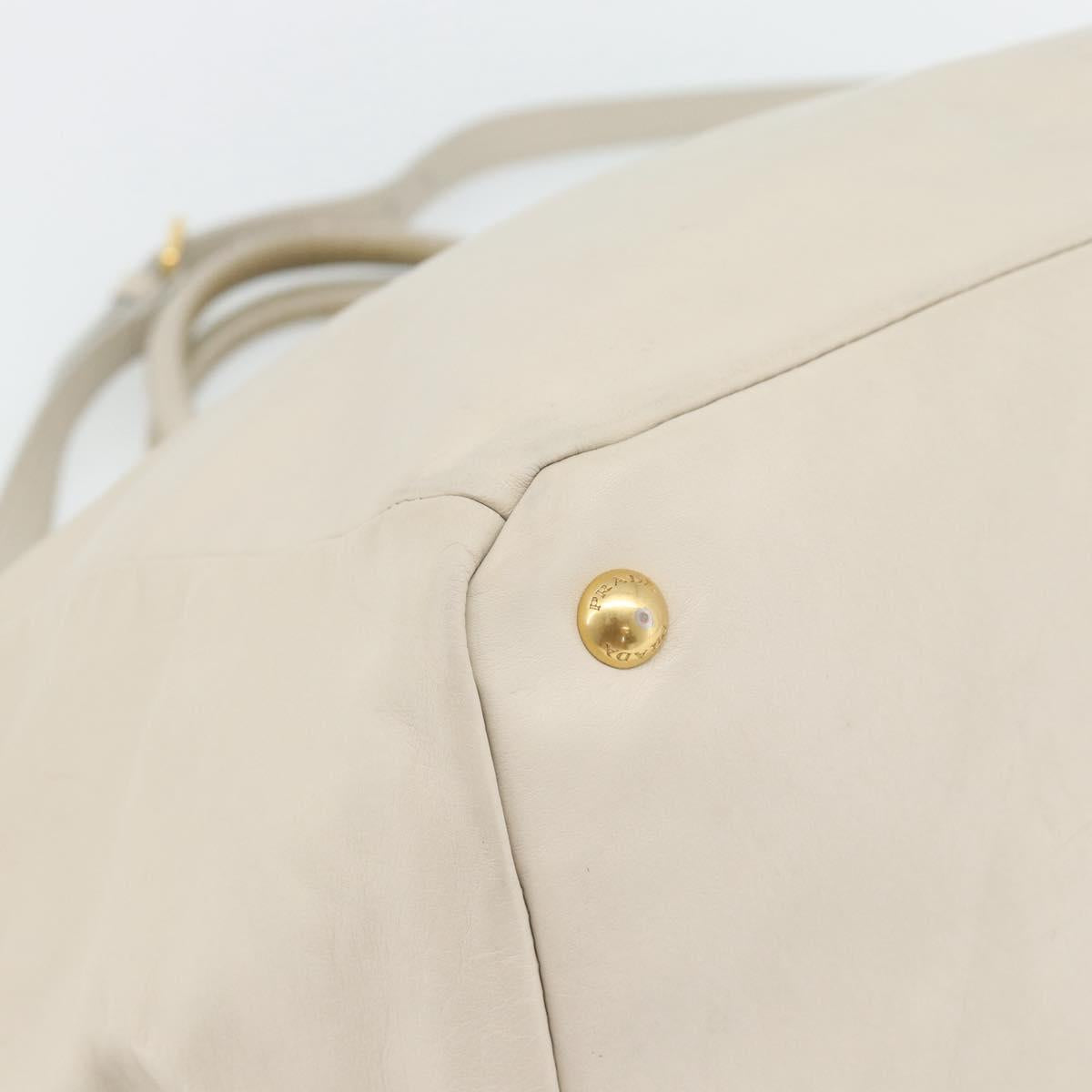 PRADA Hand Bag Leather 2way Ivory Gold Auth 182009