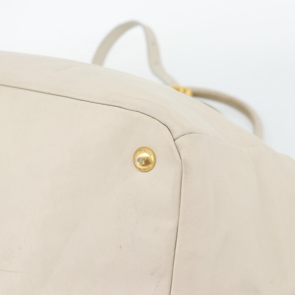 PRADA Hand Bag Leather 2way Ivory Gold Auth 182009