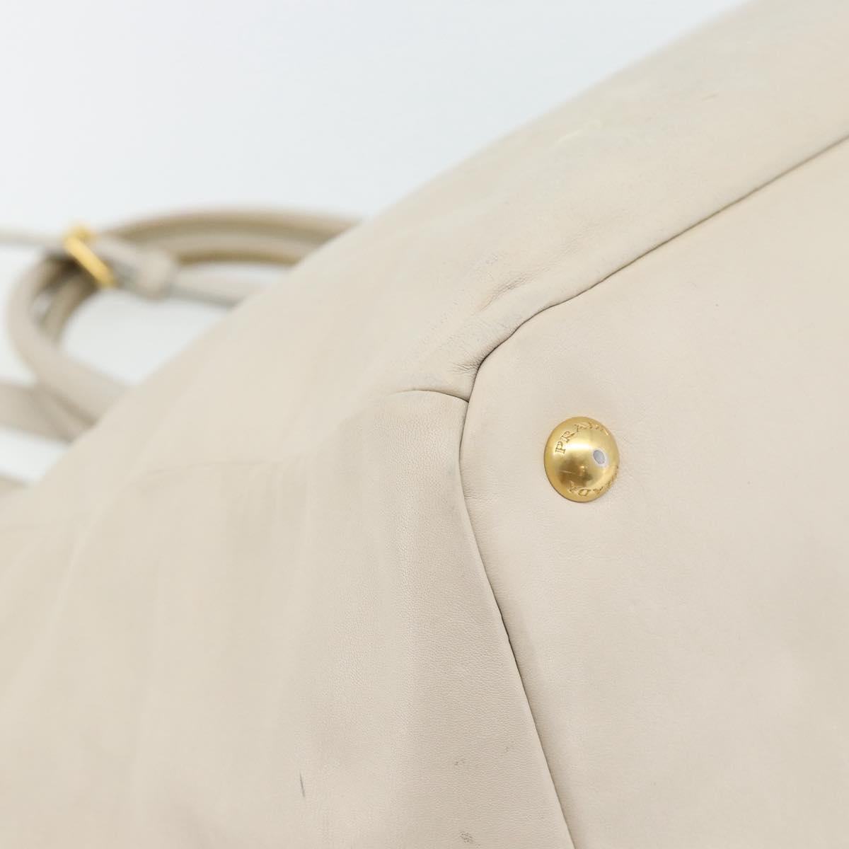 PRADA Hand Bag Leather 2way Ivory Gold Auth 182009