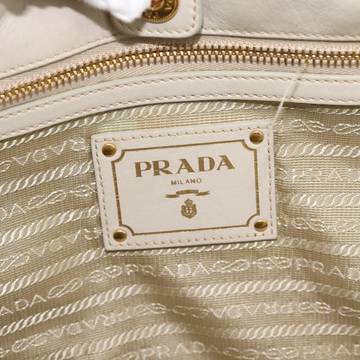 PRADA Hand Bag Leather 2way Ivory Gold Auth 182009