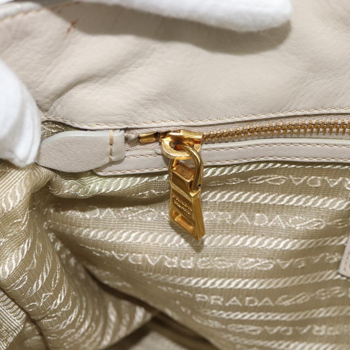 PRADA Hand Bag Leather 2way Ivory Gold Auth 182009