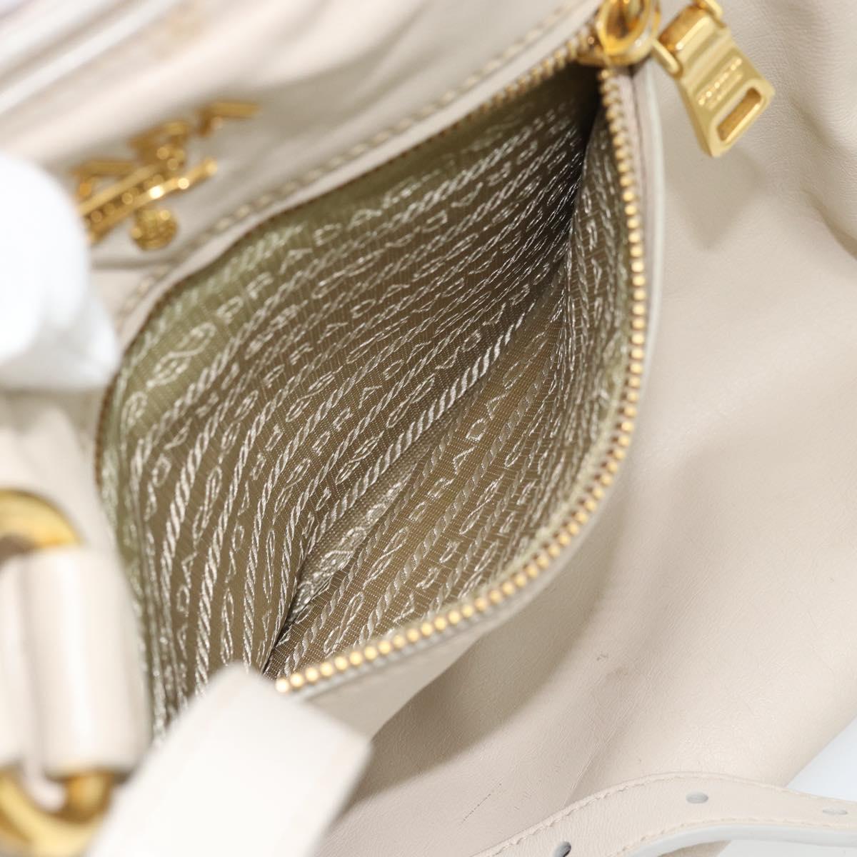 PRADA Hand Bag Leather 2way Ivory Gold Auth 182009