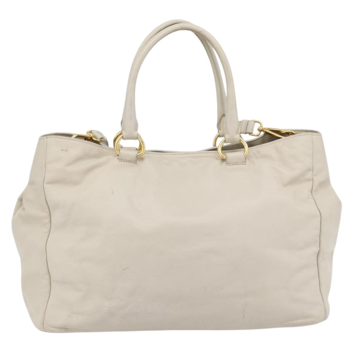 PRADA Hand Bag Leather 2way Ivory Gold Auth 182009