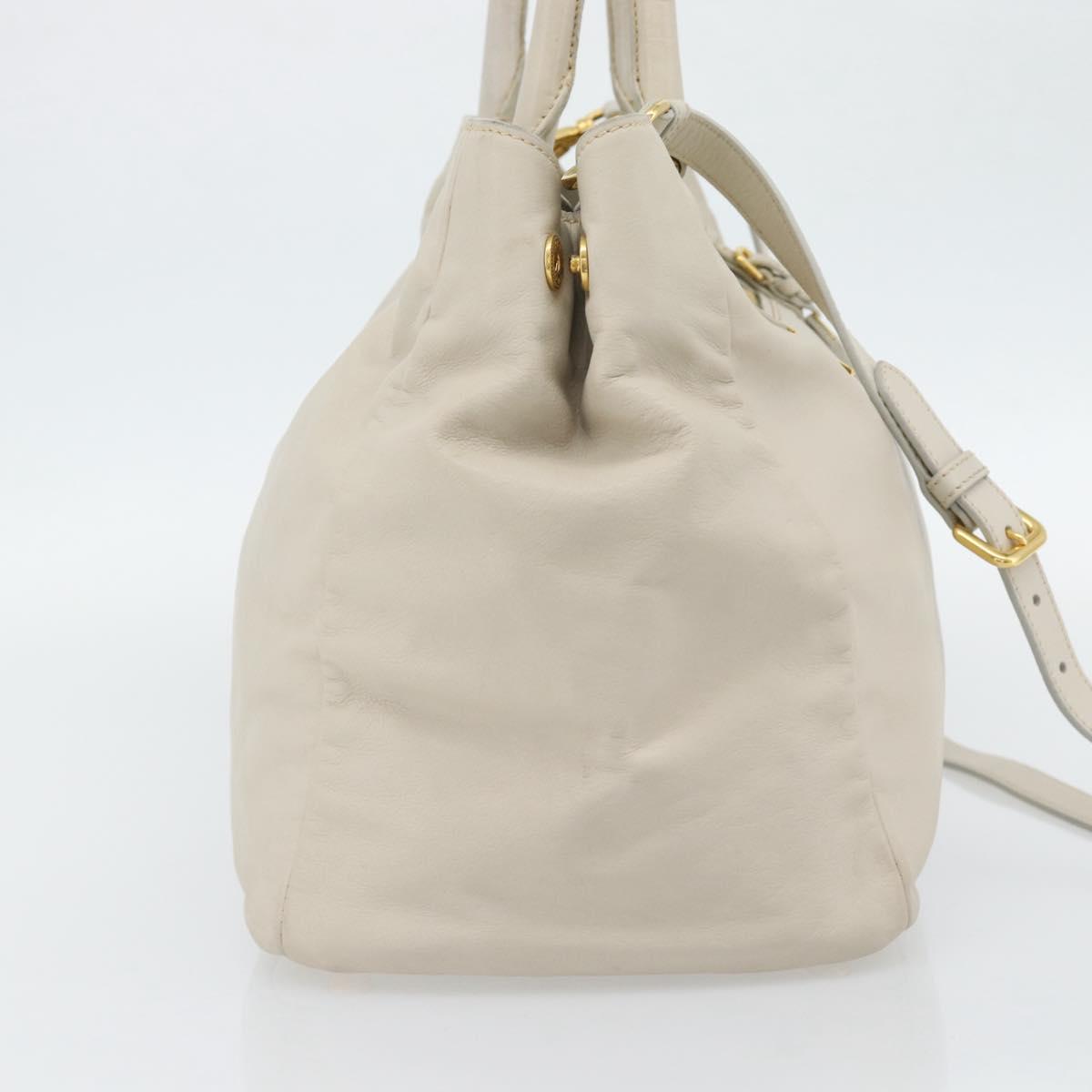 PRADA Hand Bag Leather 2way Ivory Gold Auth 182009