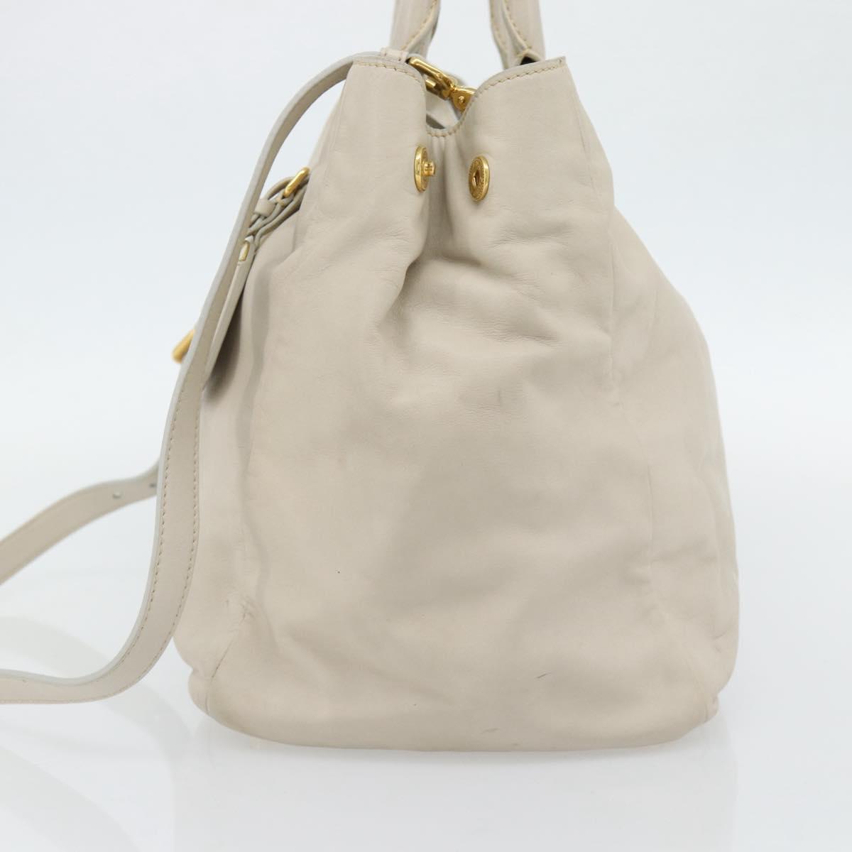 PRADA Hand Bag Leather 2way Ivory Gold Auth 182009