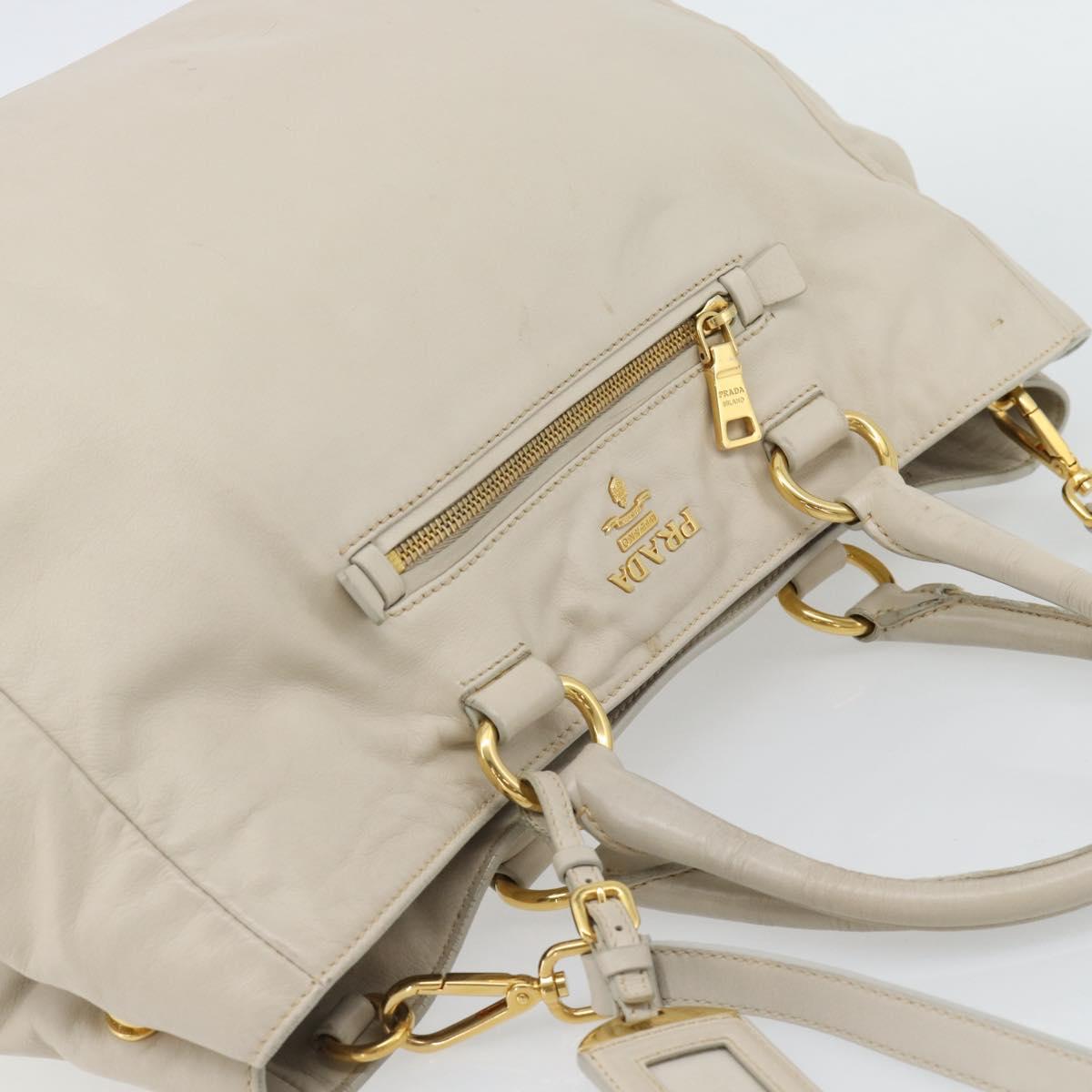 PRADA Hand Bag Leather 2way Ivory Gold Auth 182009