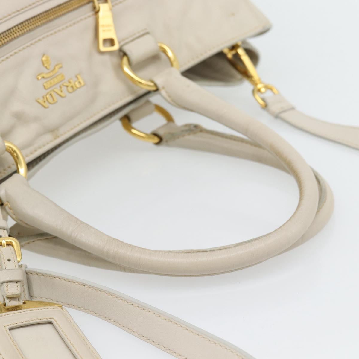 PRADA Hand Bag Leather 2way Ivory Gold Auth 182009