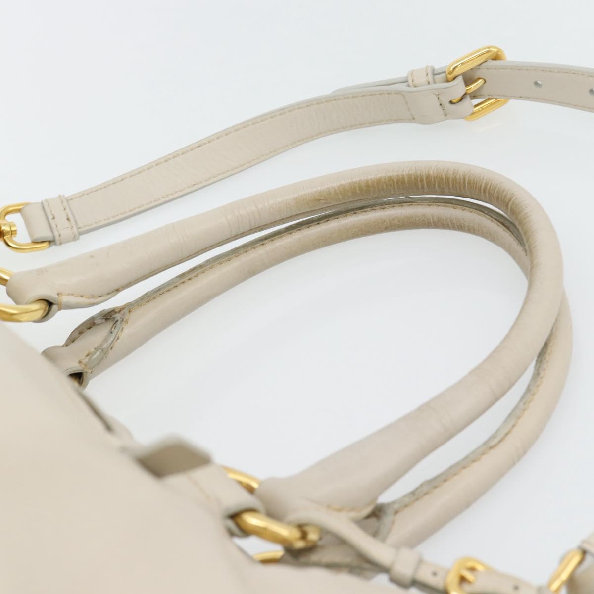 PRADA Hand Bag Leather 2way Ivory Gold Auth 182009