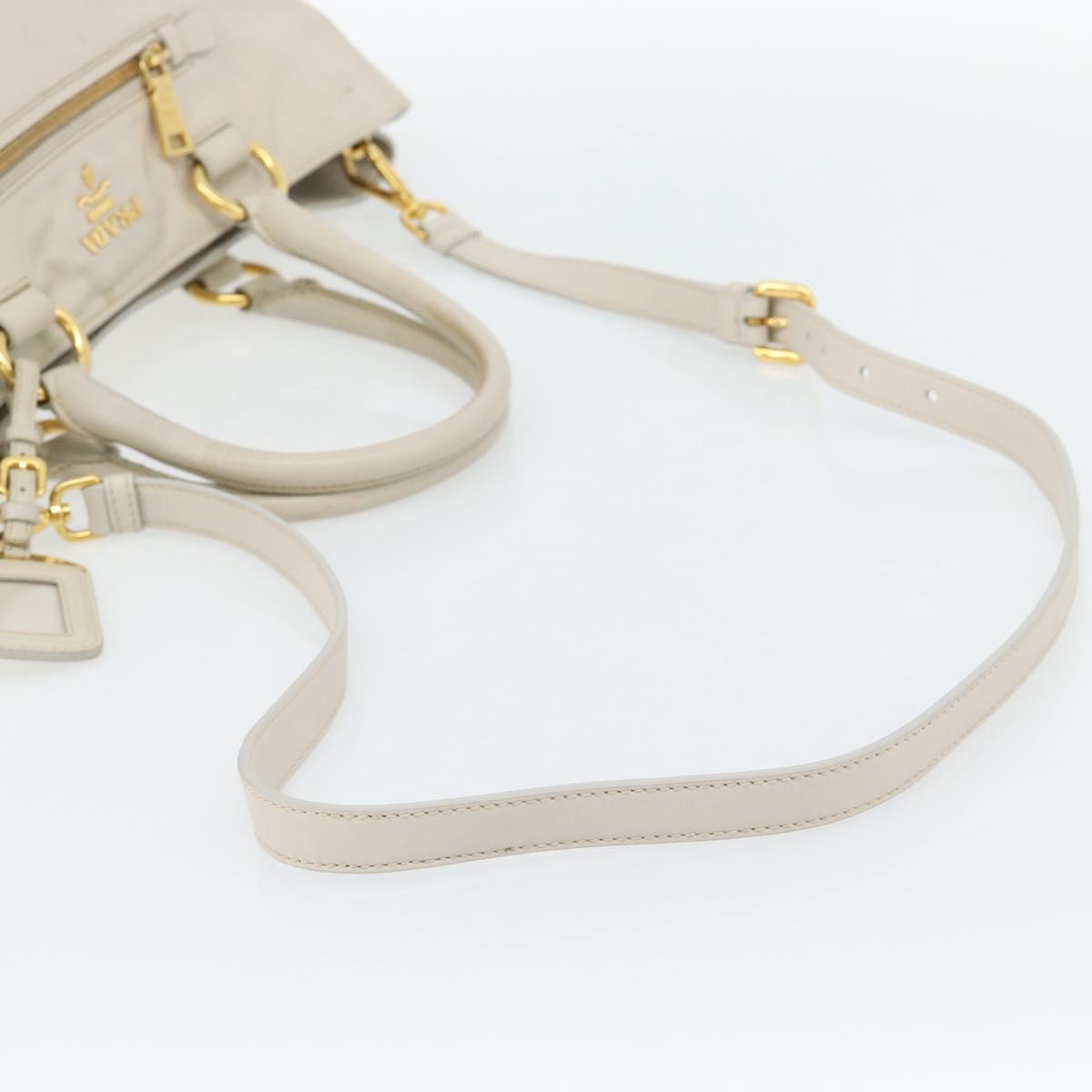 PRADA Hand Bag Leather 2way Ivory Gold Auth 182009